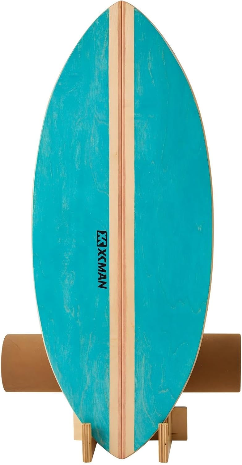 XCMAN Surf Balance Board Trainer with Roller Wooden Exercise Balancing Stability Trainer - Non Slip Surface for Adults Kids|Balance Board for Surfing,Snowboarding,Skateboarding,Hockey,Yoga Training - Image 1